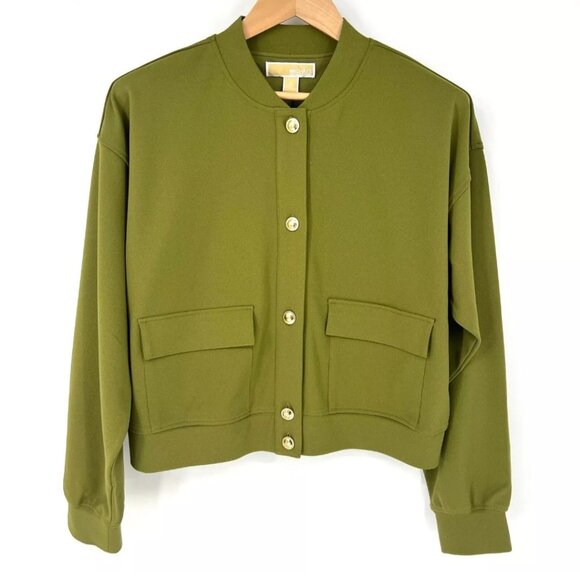 MICHAEL KORS Bomber Jacket Womens Size S Green Long Sleeve Lightweight NWT $135 - Picture 1 of 8